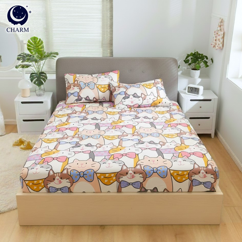 ชุดผ้าปูที่นอน 5 ฟุต 3 ชิ้น CHARM สี FAMILY MEOW คอลเลคชั่น DREAMY (ไม่รวมผ้านวม)_10